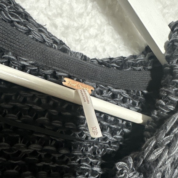 Free People Crofter Cardi Carbon Dust Open Front Hooded Longline Cardigan Sz XS - Picture 5 of 14